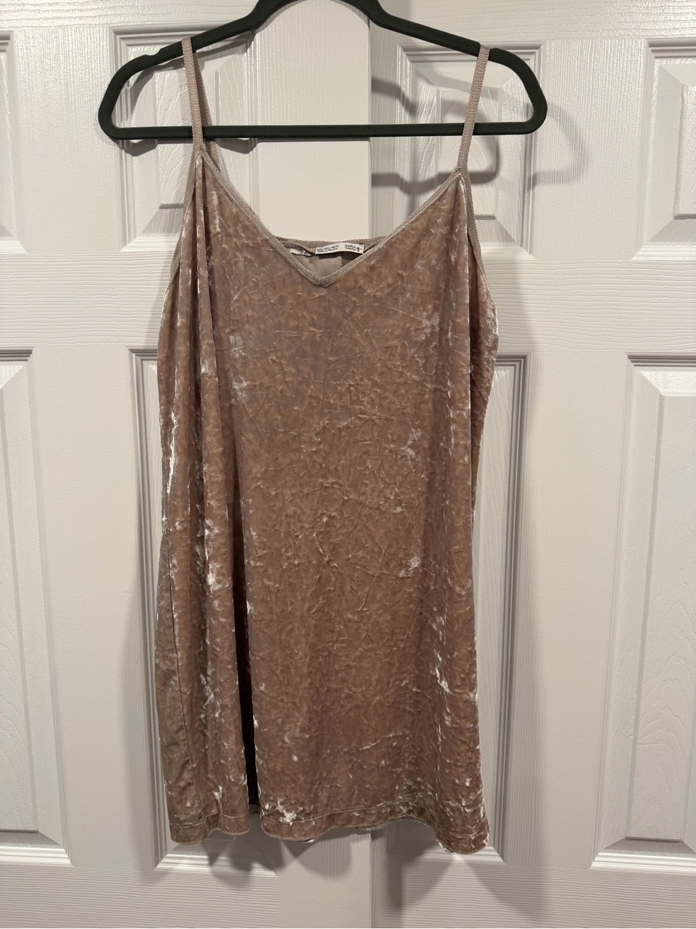Zara Gold Tan Crushed Velvet Mini Slip Dress Large Spaghetti Straps